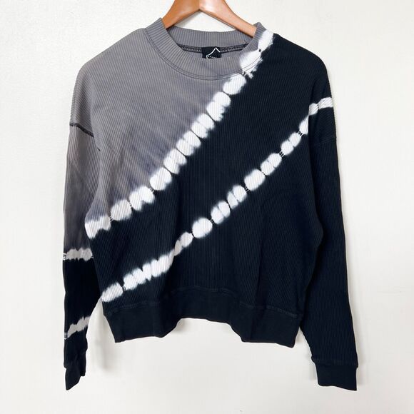 NEW Spades Women’s Dip Dye Long Drop Shoulder Sleeve Tee Shirt in Black / Grey - Picture 2 of 7